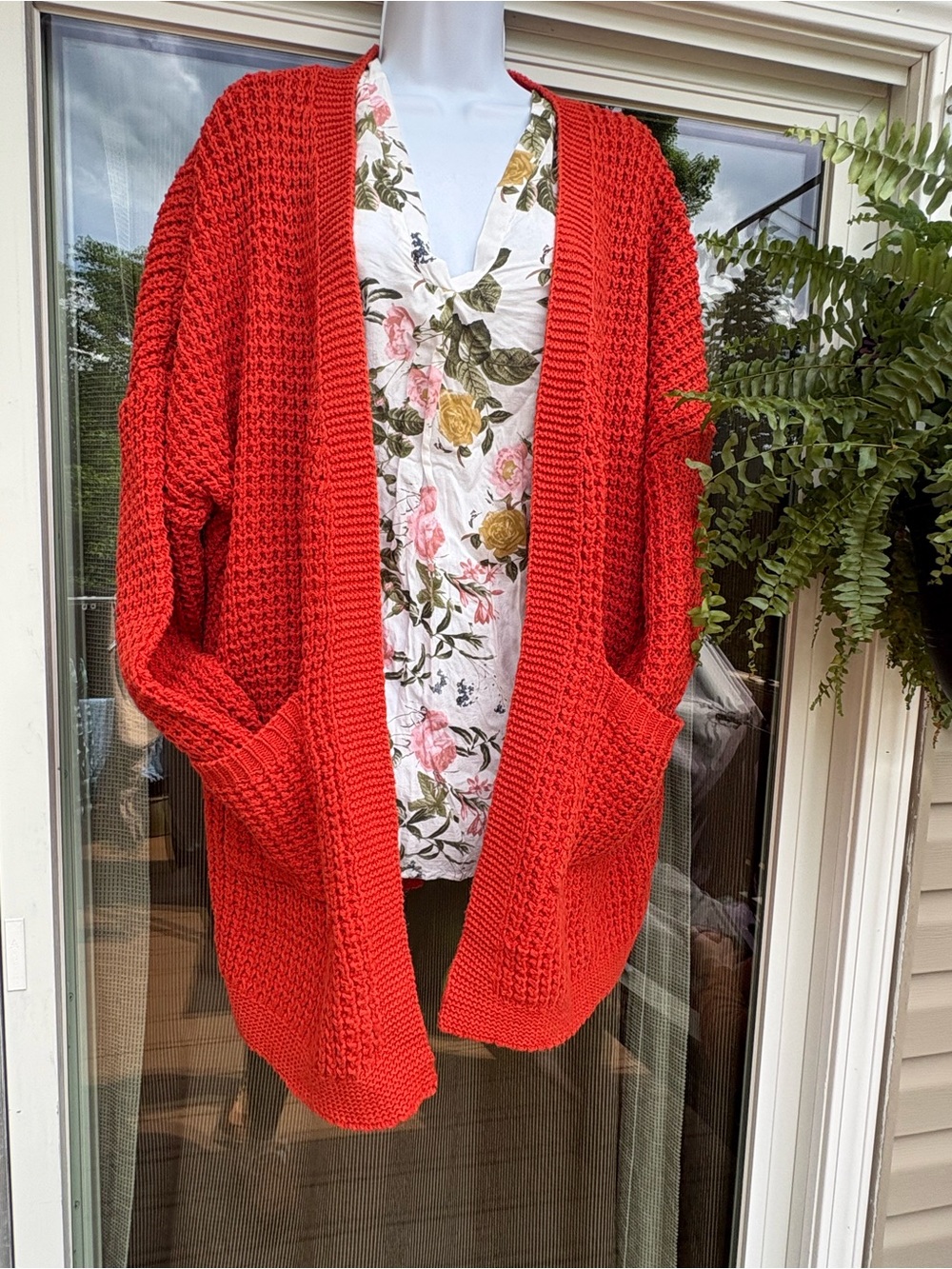 BiBi Bright Coral Open-Front Knit Cardigan NWT Size XL